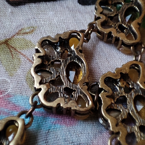 J. Crew Statement Necklace Topaz Honey Clear Stones Oxidized Brass 10 Medallions - Picture 10 of 14